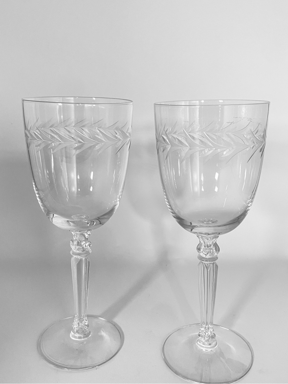 Fostoria Holly Clear  Stem 6030  Etched  Crystal Water Goblets 7 7/8”  Set of 2